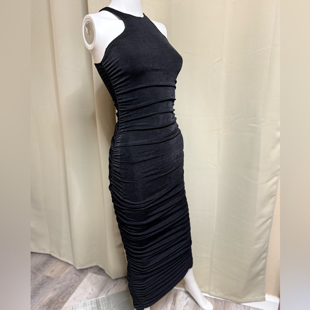 Black Slinky Ruched Maxi Dress | Size Small